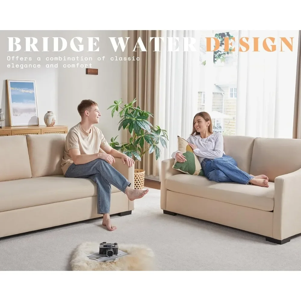 Sofa, Living Room Sofa, Couch, Comfy Sofa Couch with Slope Armrests, 2 Piece Set Extra Deep Seat Sofa for Living Room, Apartment