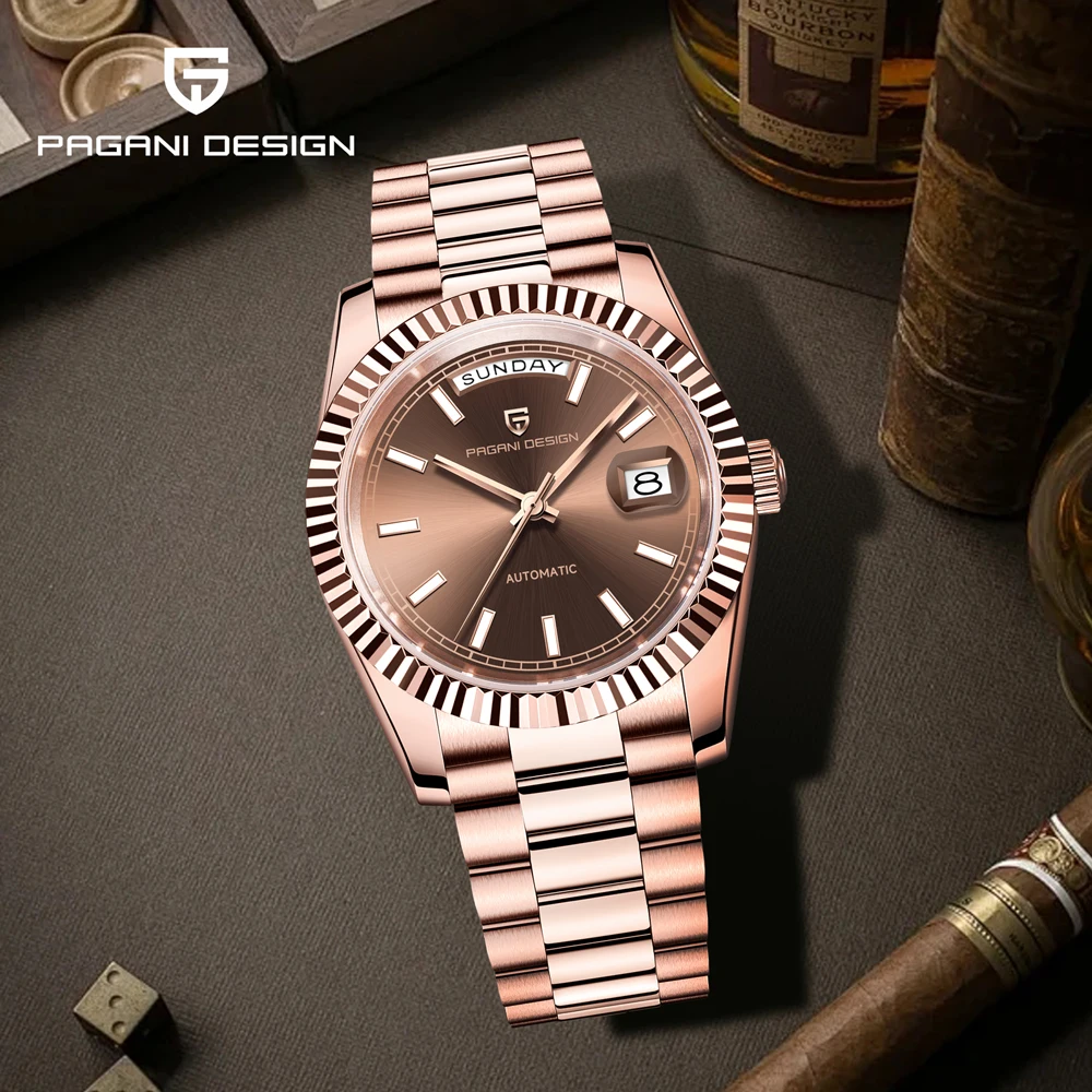 

Часы PAGANI DESIGN, новые роскошные ретро-часы с розовым золотом для мужчин, из нержавеющей стали, с сапфировым стеклом AR, автоматические, с указателем даты.