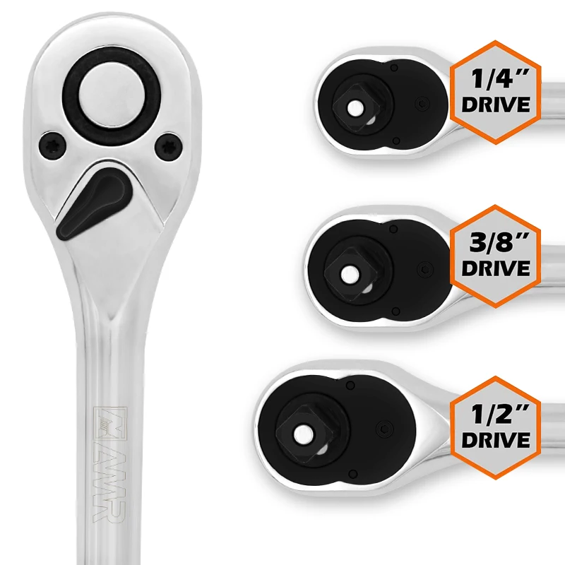 1/2 Inci 3/8 Inci 1/4 Inci Drive Ratchet 72 Gigi Reversibel Rilis Cepat 10 Inch Kepala Oval CR-V Baja