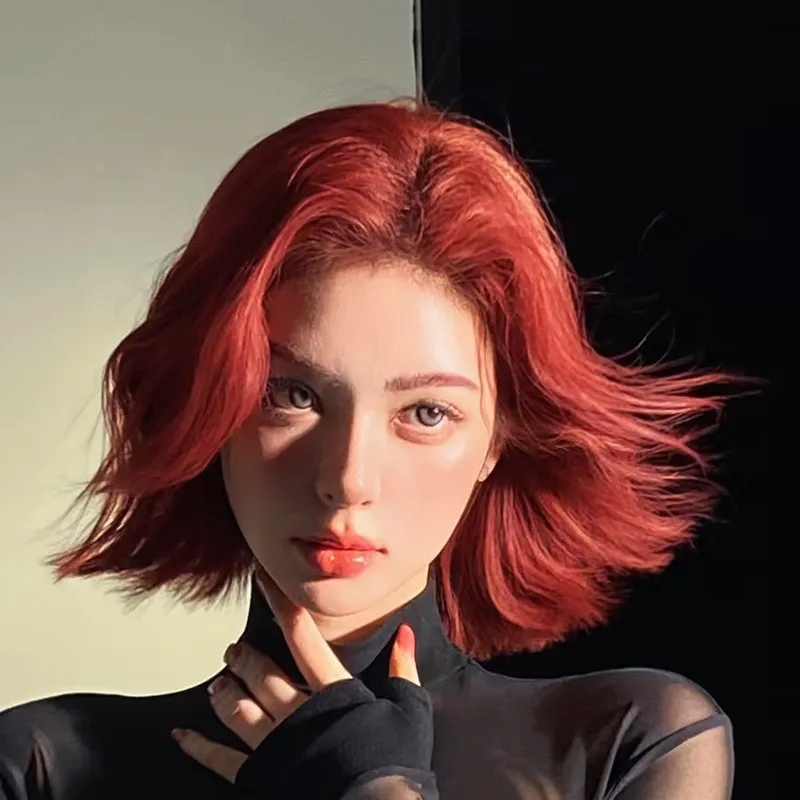 

Japanese and Korean wigs, women's short hair, medium red, women's group slightly warped hairstyle, daily wavy short curly hair,