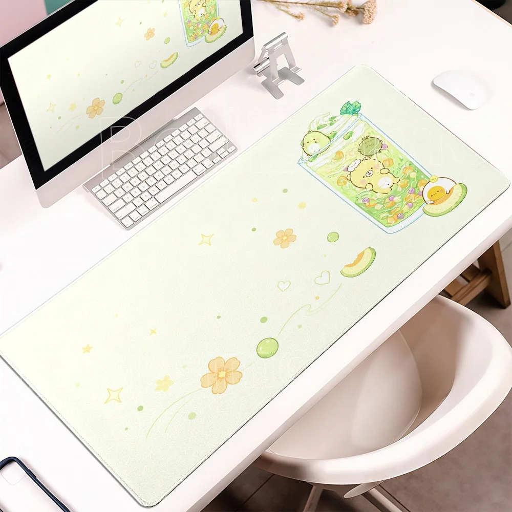 Kawaii Cartoon Matcha Green Mousepad Gamer Large Mechanical Keyboard Pad Rubber Locking Edge Deskpad Non-Slip Office Accessories