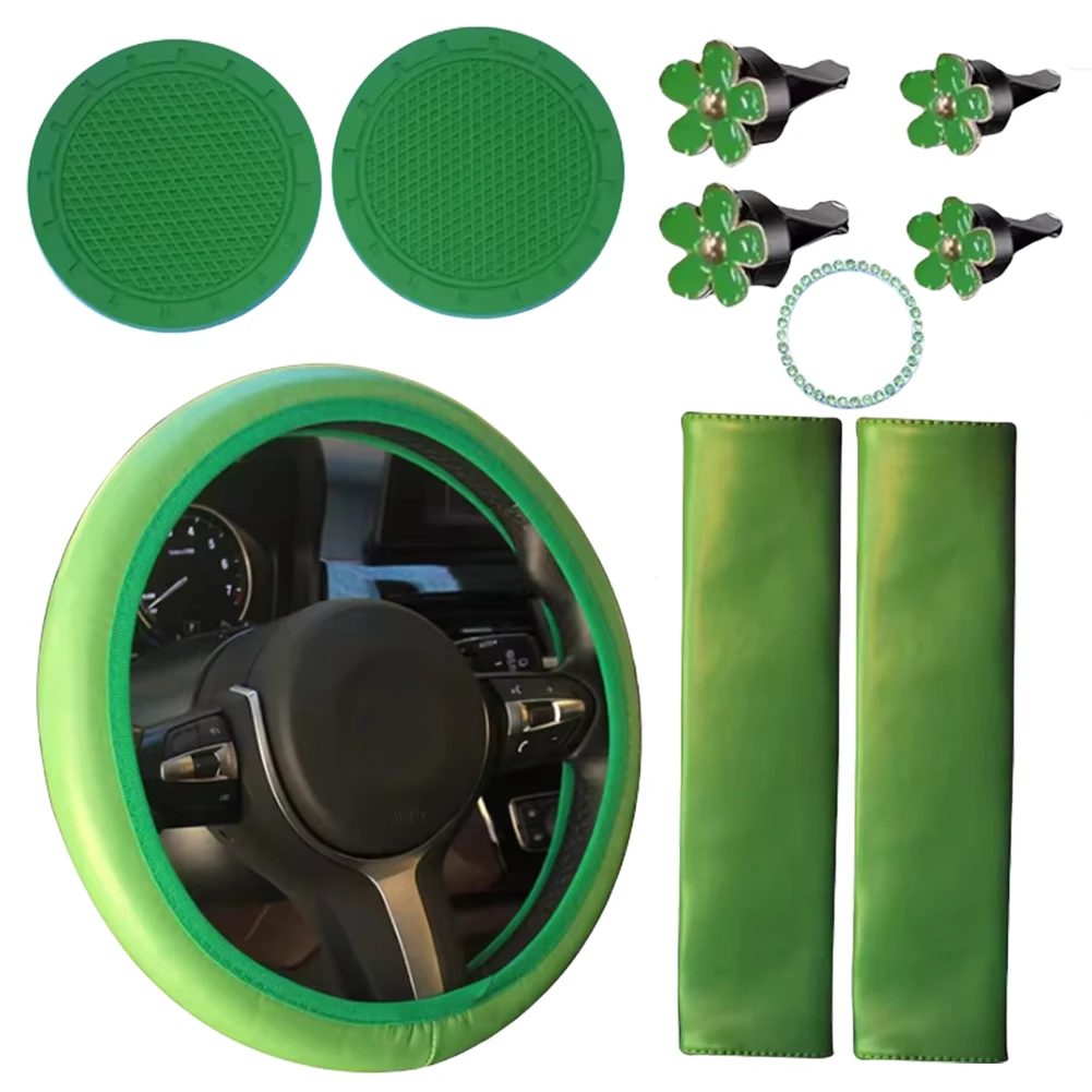 Complete Car Interior Upgrade Steering Wheel Cover with Shoulder Protection Decorative Clips and More Accessories