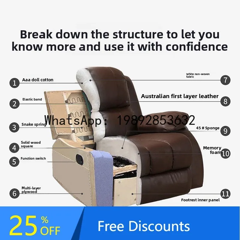 LX  New Chinese Style Solid Wood Sofa Living Room Office Genuine Leather Sofa Bed Electric Rechargeable