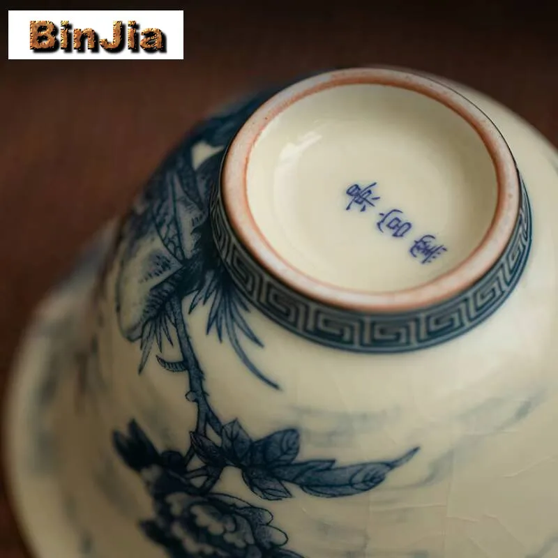 150 مللي العتيقة رو فرن الخزف Gaiwan الجمالية زهرة والطيور الحبر Sancai الشاي تورين صنع غطاء مجموعة أوعية جمع لوازم #3