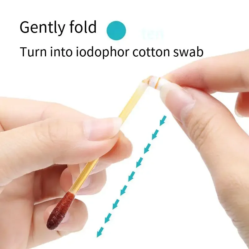 50 Individually Wrapped Iodine Swabs Breakable Cotton Tips for Wound Care First Aid Travel