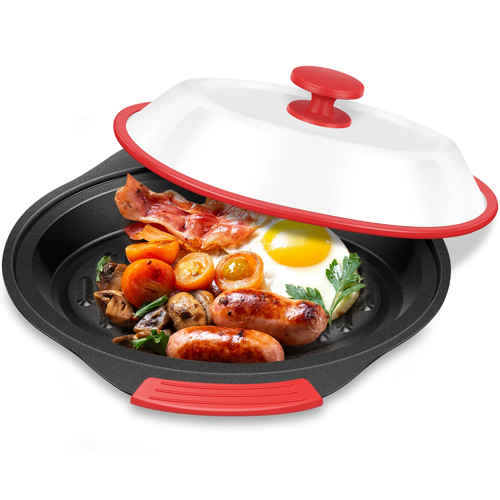 Mikrowellen-Grillpfanne, Mehrzweck-Mikrowellen-Grillpfanne mit Deckel, Bratpfannen, antihaftbeschichtet, für Mikrowellen, Speck, Herd, Tabletts für die Küche