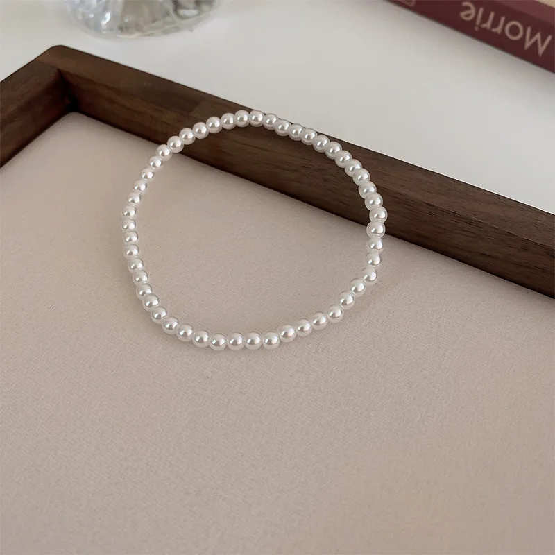 4MM-8MM French Retro Simple  White Pearl  Elastic  Bracelet Women\'s Hand Bracelets Birthday Party Gift Fashion Jewelry