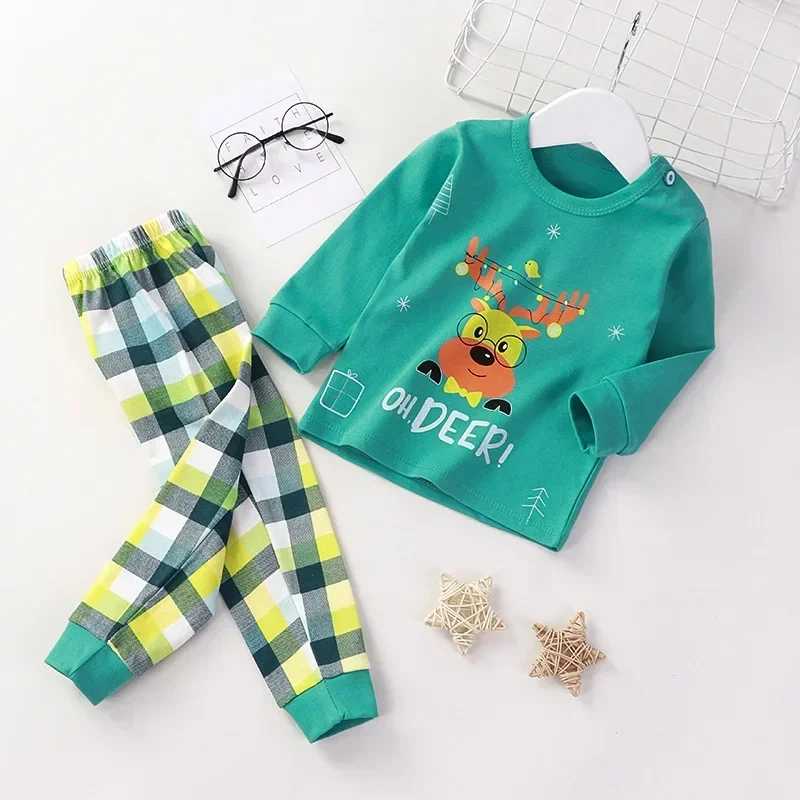 Baby Boys Girls Christmas Warm Pajamas Kids Xmas Cartoon Long Sleeve Pyjamas Children\'s Autumn Winter Sleepwear Clothing Sets