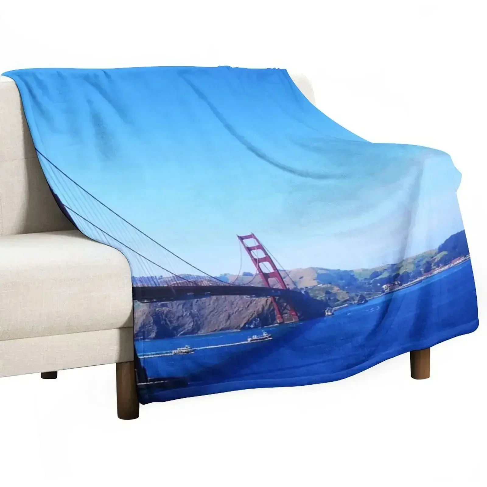 

Golden Gate Bridge Blue Sky Day Throw Blanket Picnic Luxury Blankets