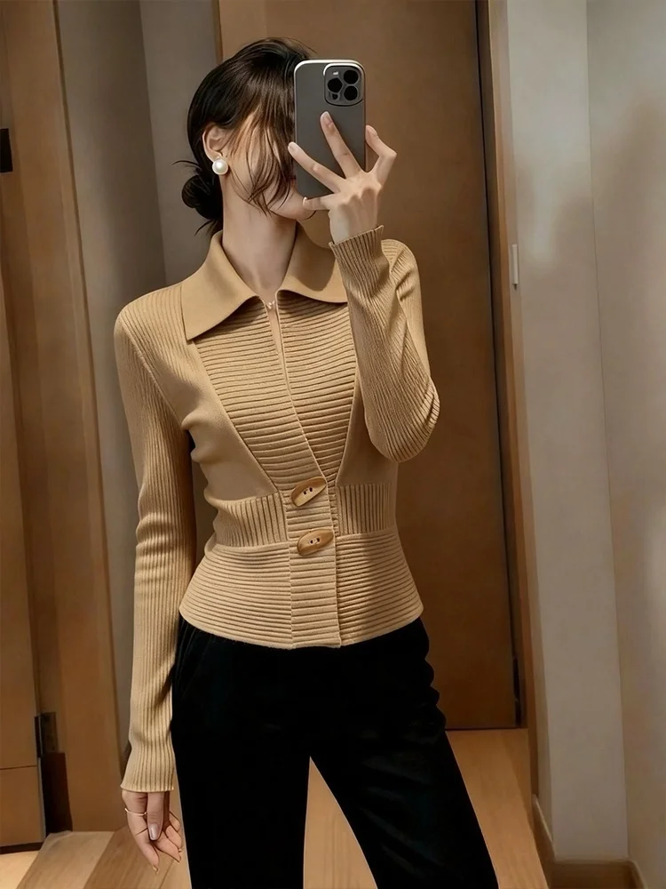 i Color Strickoberteil für Damen, Frühling, High-End-Design, einzigartig, schön, jugendlich, tailliert, super gut aussehender Pullover