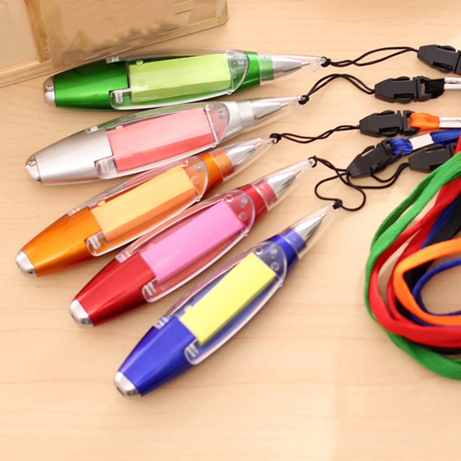 4Pcs LED Lamp Pen Flashlight Ballpoint Writing Tool Notepad Clip Lanyard Lightweight Pocketable Multipurpose Stationery School