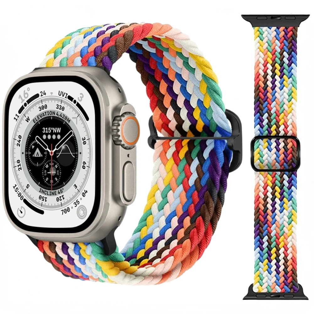 Braided Nylon Strap for Apple Watch Band Ultra 49mm 45mm 44mm 46mm 42mm 41mm 40mm 38mm Elastic Bracelet iWatch 10 9 8 7 SE 4 5 6