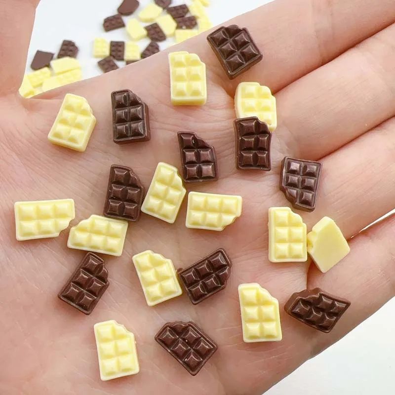 20PCS Short Square Nail Art Accessories Resin Simulation Chocolate Biscuit Cute Cartoon 3D DIY Parts Finger Decoration Charms