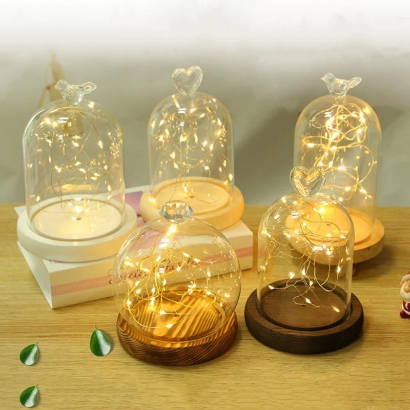 2sets/pack 9*11cm Different Top Transparent Cover Business Gift Luminous Log Base Glass Dome Home Decoration Wedding Souvenir