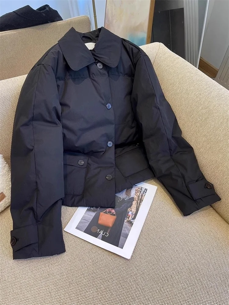 

Korean Sle mat Bla Lapel down Cotton Jaet Women's Autumn Winter Lightweight High-End Bread Sle Coat Outerwear