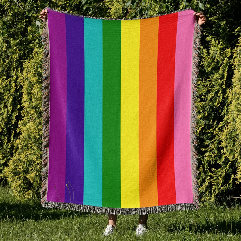 

Aertemisi Original 8 Stripes Rainbow Flag Historical Gay LGBT Rainbow Jacquard Fringed Woven Throw Blanket