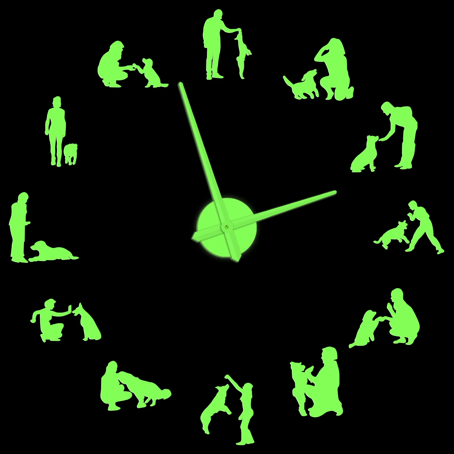 

Dog Training Glow in Dark Wall Clock Puppy Training Camp Decor Large Frameless Self Adhesive DIY Watch Dog Owners Breeder Gift