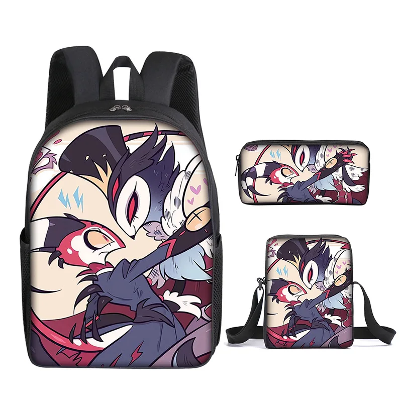 Harajuku Popular Helluva boss 3D Printed 3pcs/Set pupil School Bags Laptop Daypack Backpack Inclined shoulder bag Pencil Case