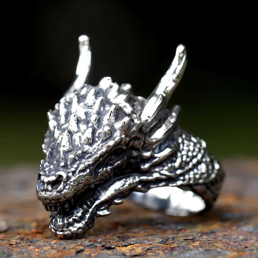 2023 New fashion Stainless Steel VIKING dragon head Ring For Men Special Design animal punk Jewelry free shipping