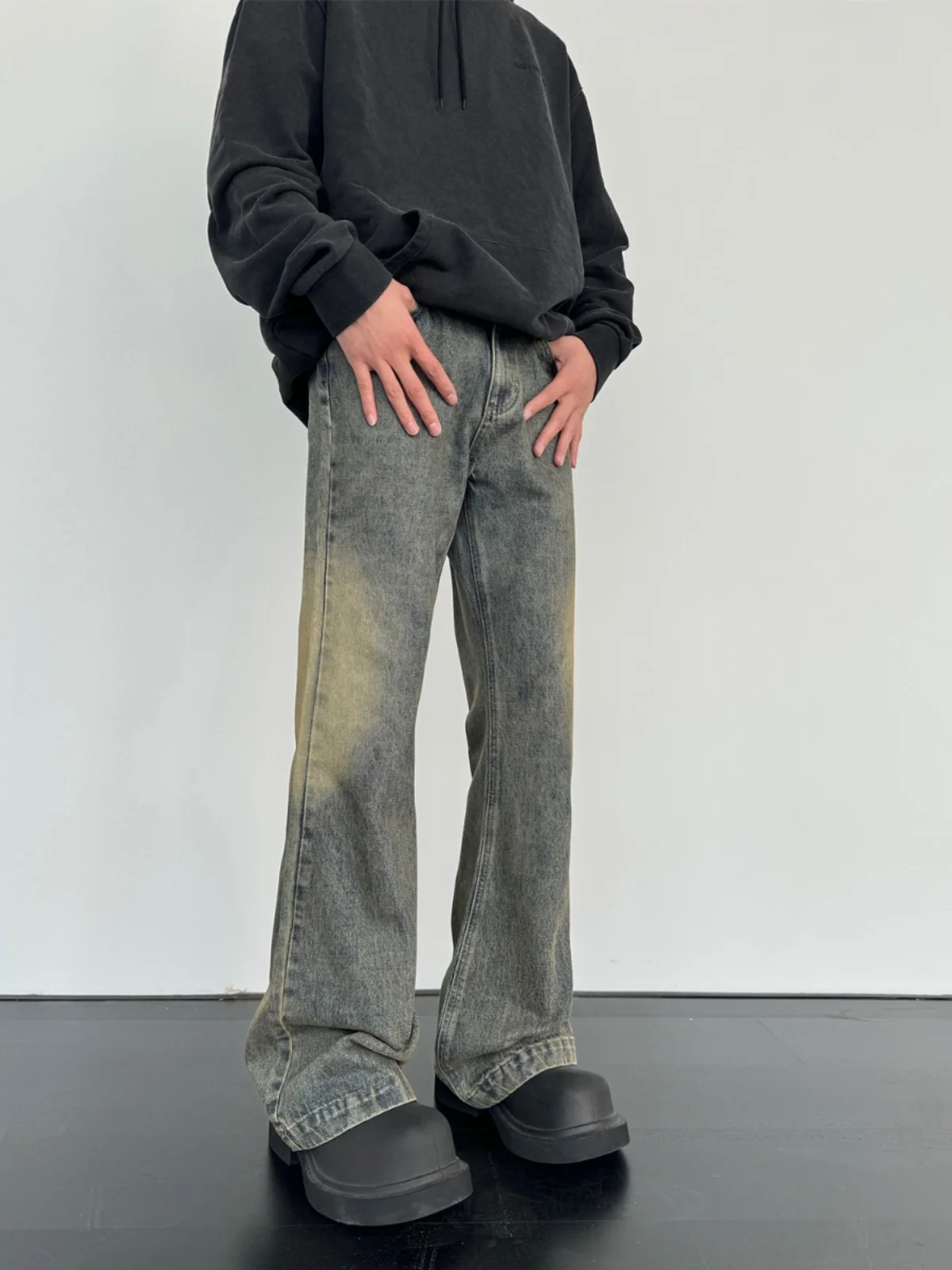 

Мужские джинсы Retro Wa Blue, свободные прямые брюки, модные уличные повседневные брюки в американском стиле для подростков