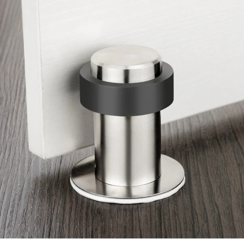 304 Stainless Steel Door Stopper Anti-collision Doorstop Floor-mounted Door Stop  Safety No Need to Punch Holes Rubber Holder