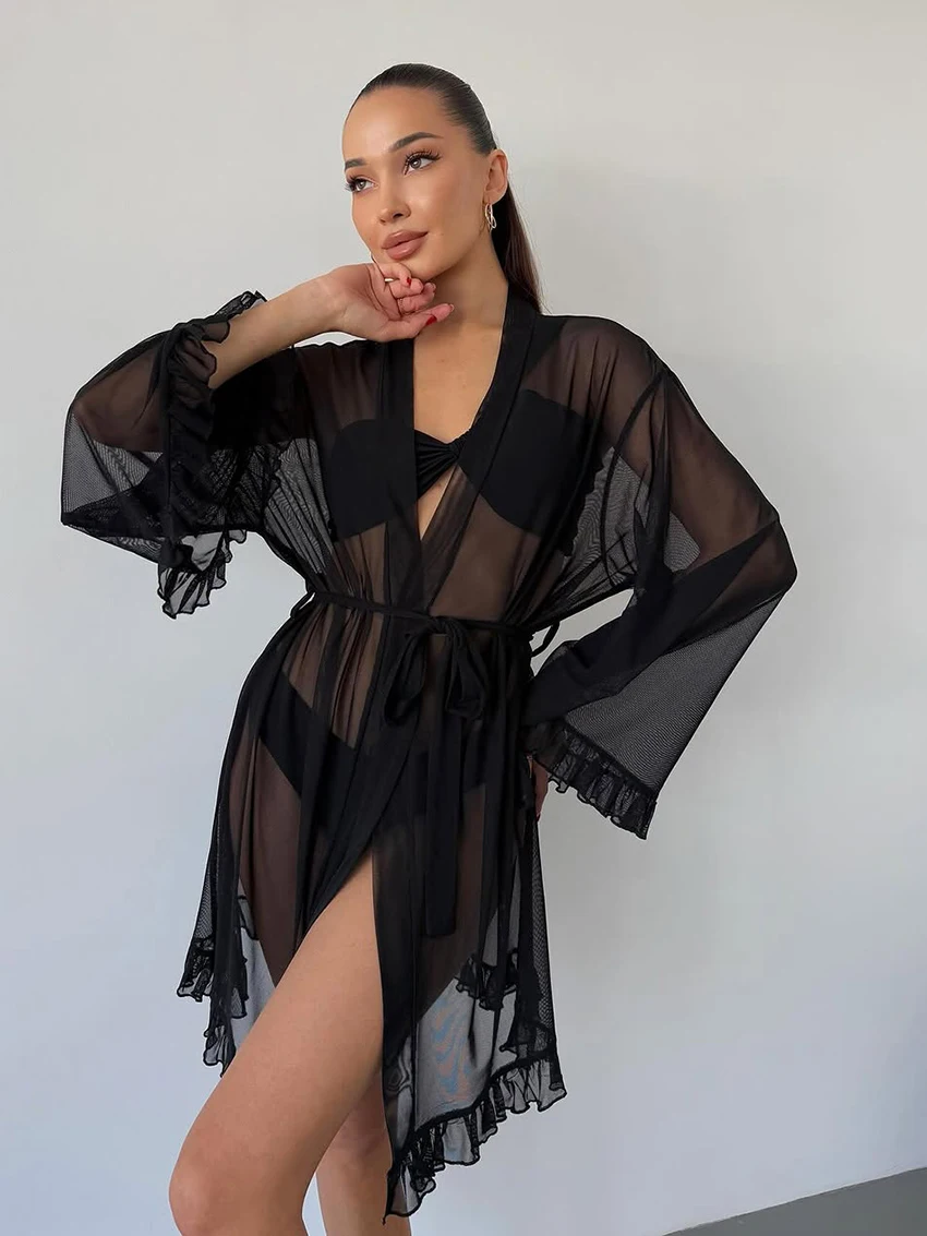 

Marthaqiqi повседневные женские пижамы сексуальная одежда для сна с v-образным вырезом ночная рубашка с длинными рукавами ночная рубашка на шнуровке мини-платье свободная женская ночная рубашка