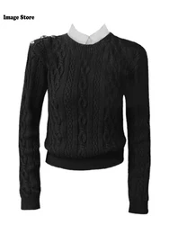 Autunno inverno donna Vintage falso due pezzi Crop maglione maglione vecchi soldi pullover Design maglieria spessa 2000s estetica Chic