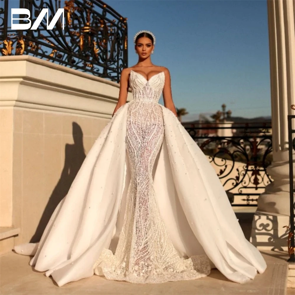 

Luxury Beaded Strapless Ballgown For Wedding With Detachable Train Robe De Mariee Custom Made Wedding Dresses For Women