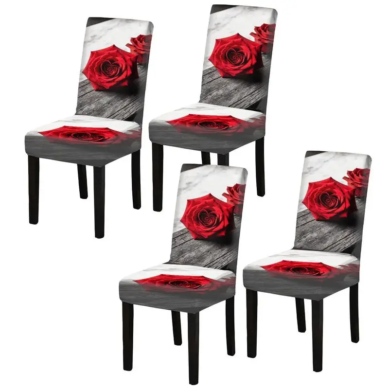 

Чехол для стула Parsons с 2D-принтом, красные розы, статический принт, съемный и моющийся, для ресторанов, отелей, банкетов и домашнего использования