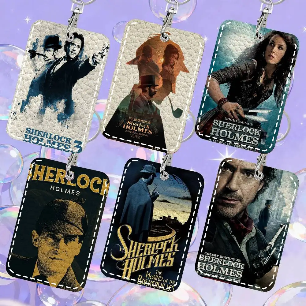 Mystery Movie Sherlock Holmes Card Case Keychain Access Card Bag Key Tag Ring Leather Card Holder Key Ring Access