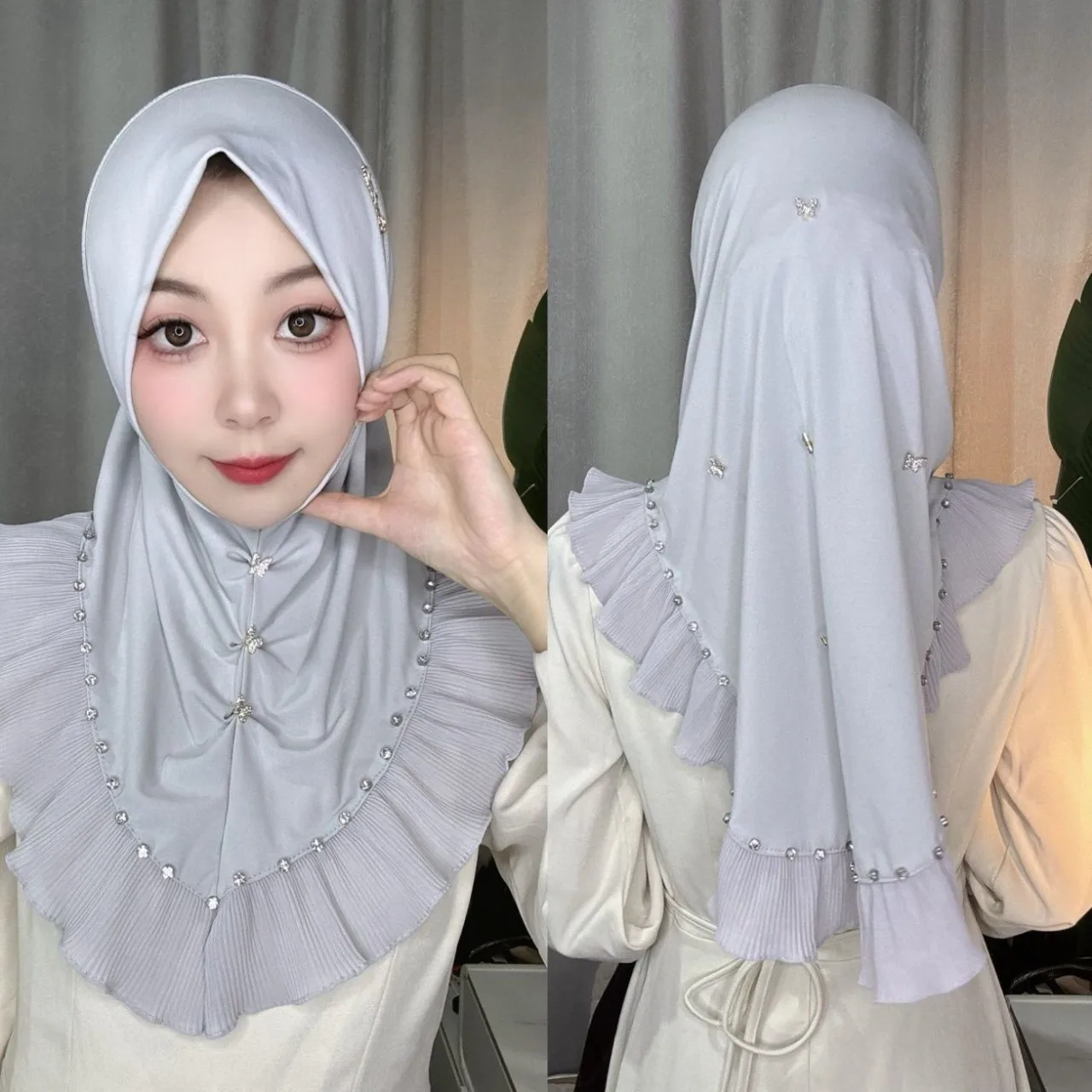 2026 Muslim Hijabs for Women African Ethnic Style Beading Hiking Working White Head Wrap Soft Fabric Party Girl's Scarf Fashion