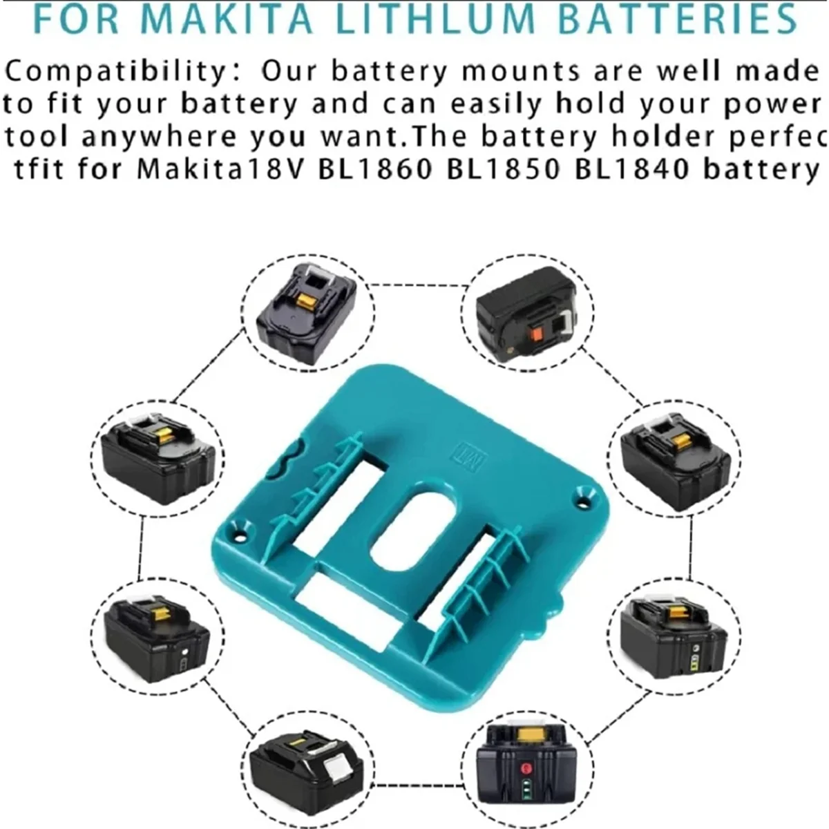 5ชิ้นที่ยึดแบตเตอรี่สำหรับเก็บแบตเตอรี่ Makita 18V Li-ion ตัวยึดแท่นวางเหมาะสำหรับ BL1860 Makita BL1850 BL1840 BL1830