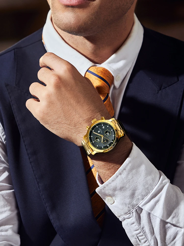 SAPPHERO ساعات رجالية ماركات فاخرة ساعات ستانلس ستيل ذهبية كوارتز مقاومة للماء ساعات أنيقة يؤرخ الساعات على مدار الساعة