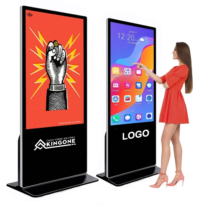 KINGONE Indoor Smart Kiosk Vertical LCD Advertising Display Interactive Panel Digital Signage Totem Floor Standing Touch Screen