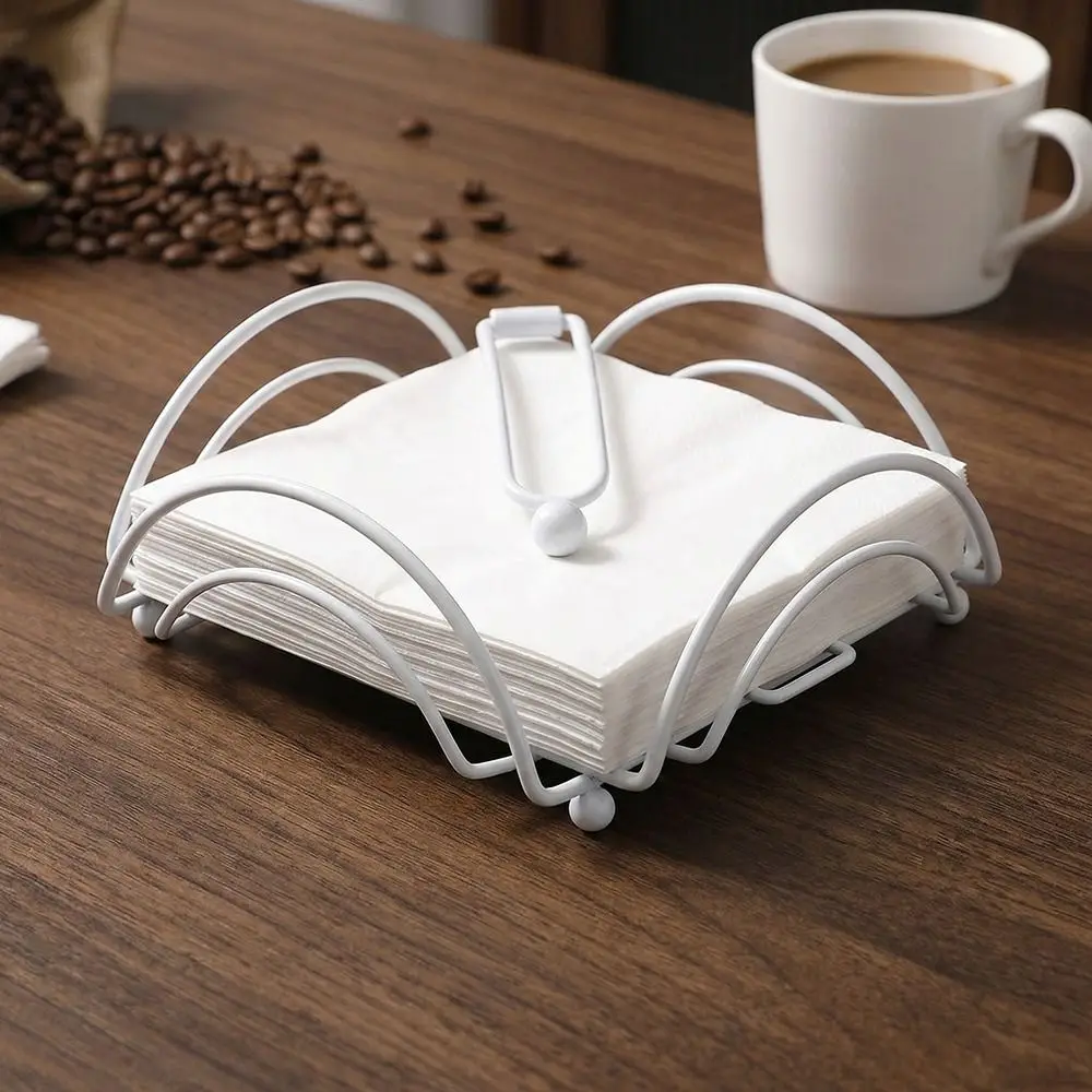 

Modern Metal Napkin Holder Flat Design Square Shape Iron Art Tissue Rack Weighted Arm Metal Construction