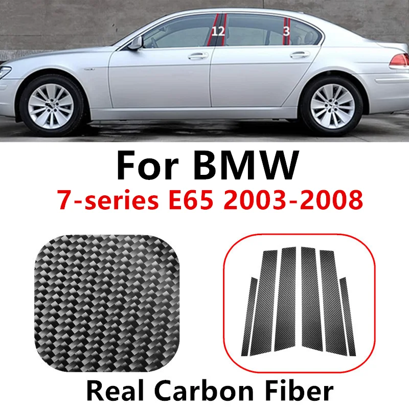 Car Stickers Real Carbon Fiber Self-adhesive B Pillar Decorative Cover Trims for BMW 7-series E65 2003-2008 Auto Accessories