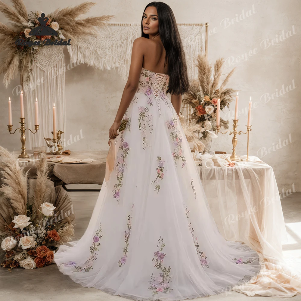 Sweetheart Lace Up A Line Wedding Dresses 2027 Floral Embroidered Customized Beach Bridal Gown Customized Vestido De Novia