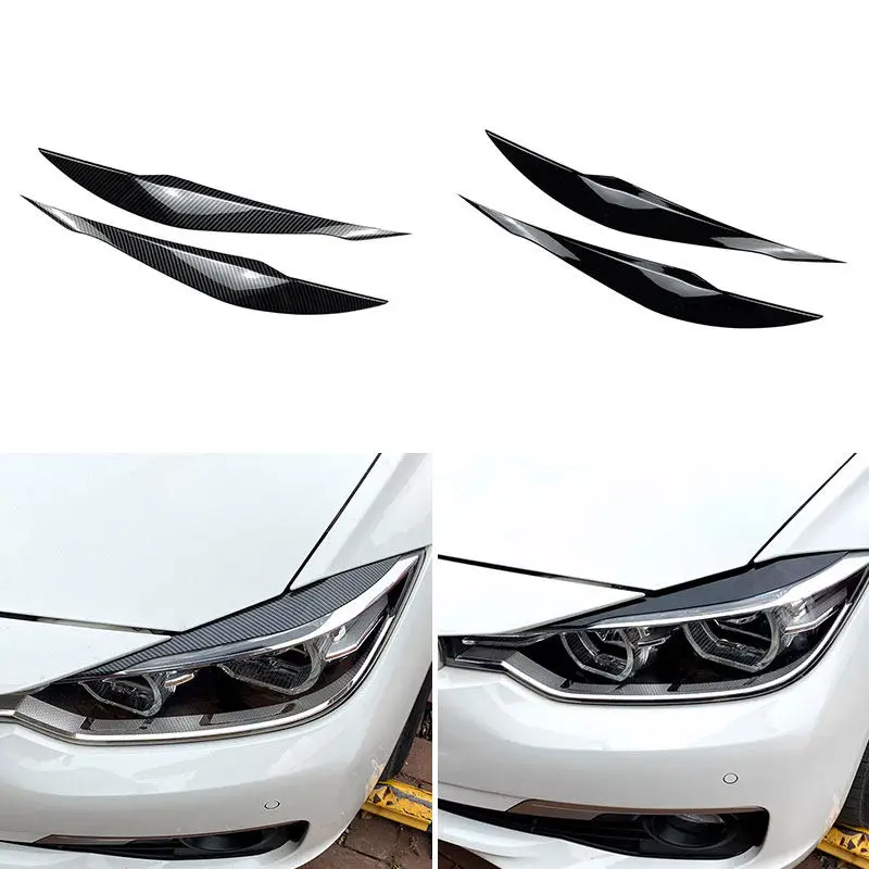 

2 шт. накладки на фары (реснички) из ABS-пластика с текстурой карбона/глянцевые черные для BMW 3 серии F30 F31 2012-2018