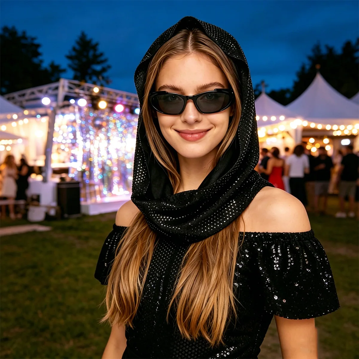 European and American new sequin hooded headscarf hat, women's fashionable pullover hat, unisex street party versatile hat