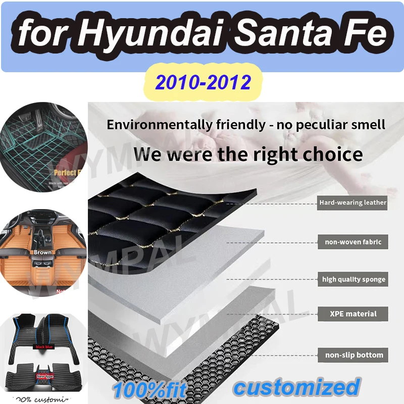 

РОСКОШНЫЕ автомобильные коврики для Hyundai Santa Fe (FIVE SEAT) 2010 2011 2012, изготовленные на заказ автомобильные подушечки для ног, автомобильный коврик