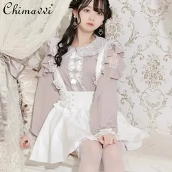 Japanese Mine Sweet Lace Doll Collar Long-sleeved Shirt 2024 Autumn New Mass Production Type Ah Bow Girl Women's Blouse Camisas