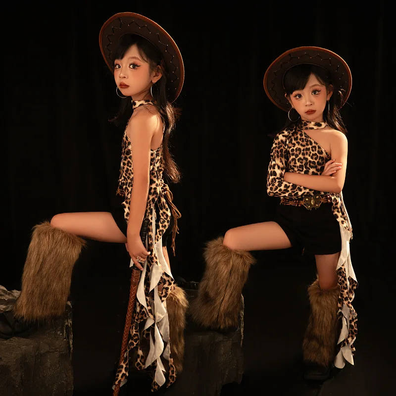 

Girls Locomotive Runway Trendy Clothes Cool Leopard Print Car Model Performance Clothes Western Cowboy Style Sports Style Mailla