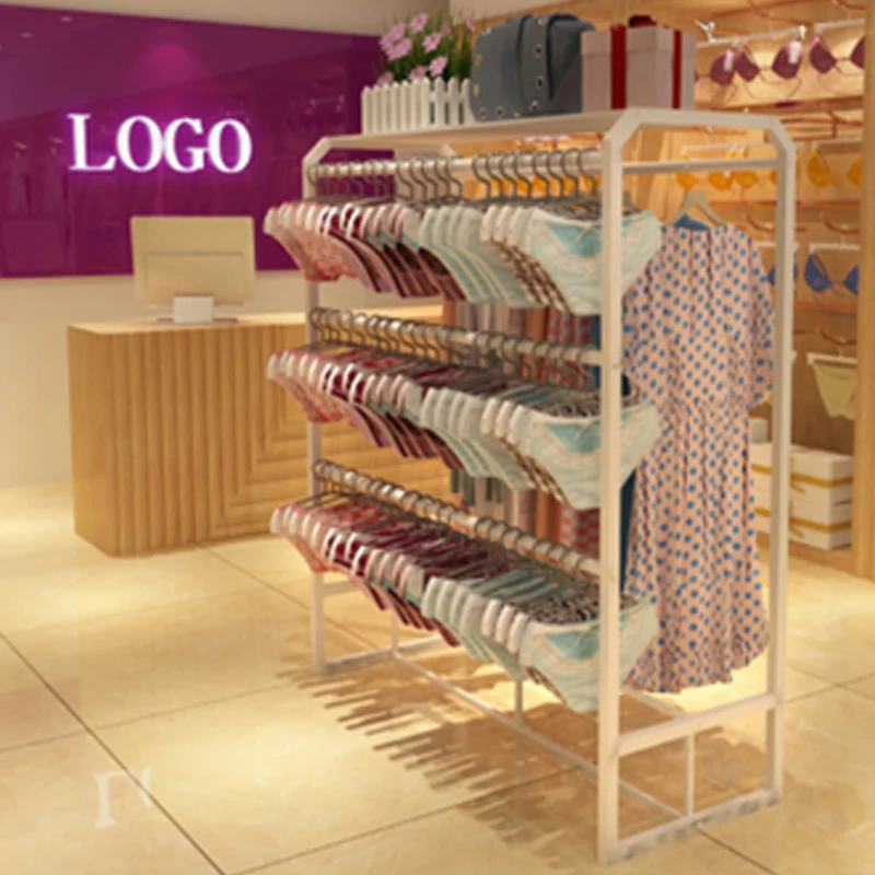 Casa Dupla Face Roupas Rack, Display Personalizado, Decoração Interior, Roupa Interior Rack