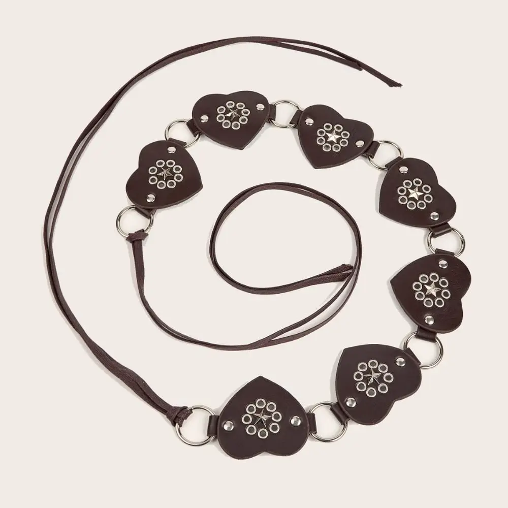 فاسق برشام معدني حزام التوابل الفتيات Y2K حزام القلب واسعة الحب بو الجلود حزام الجينز الزخرفية