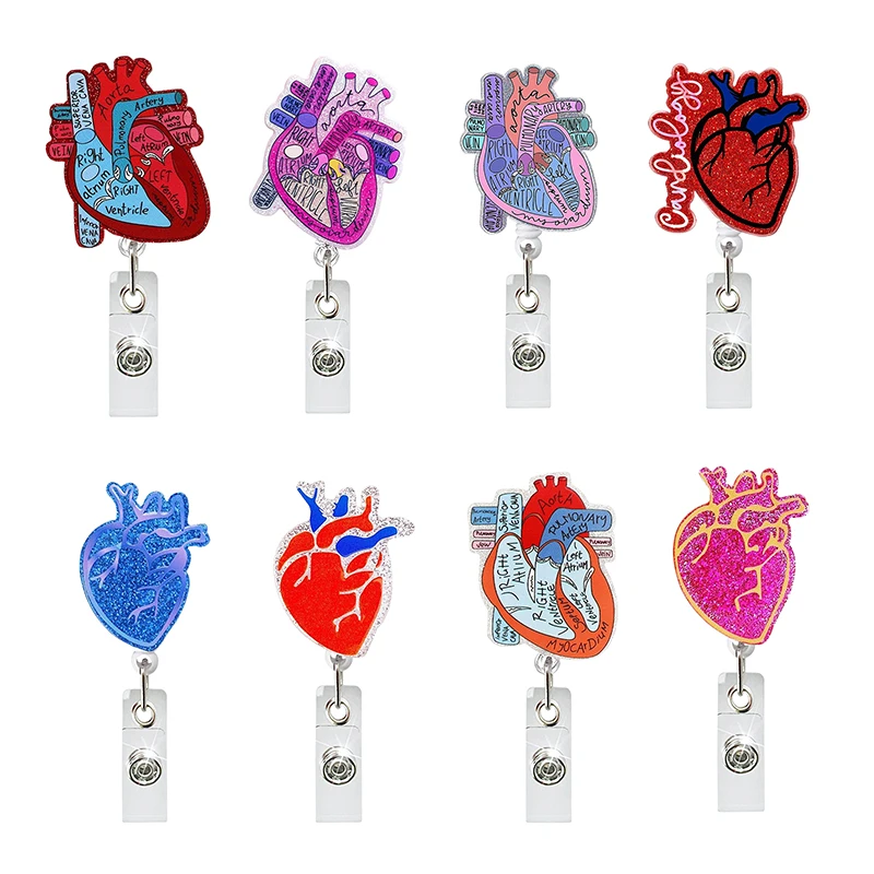 4PCS Cardiac Name Clip Anatomical Heart Diagram Retractable Badge Reel Business Card Label Holder For Doctor Nurse Badge Clips