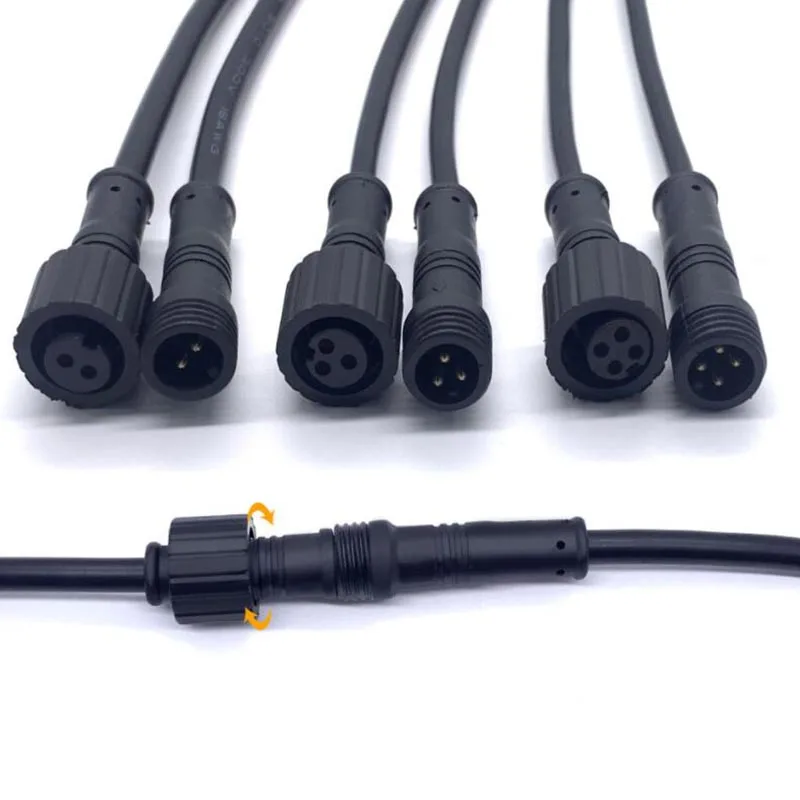 1 Piar Waterproof Power Cable Female Male 2Pin 3Pin 4Pin Jack Plug Adapter Connector 500V 3A 20cm Wire Connector Cords w28