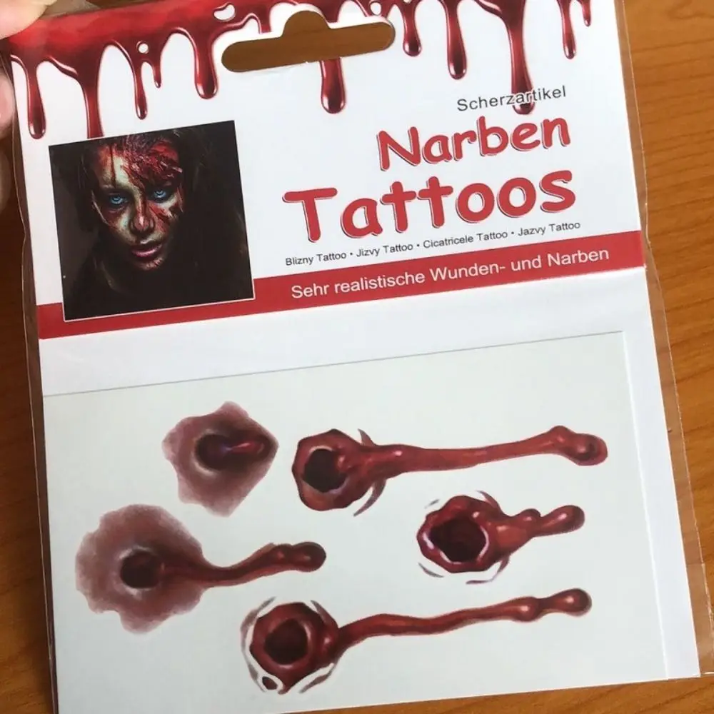 10pcs 3D Bite Mark Tattoo Sticker Simulation Scab Waterproof Zombie Acars Tattoos Bite Mark Fake Scab Blood