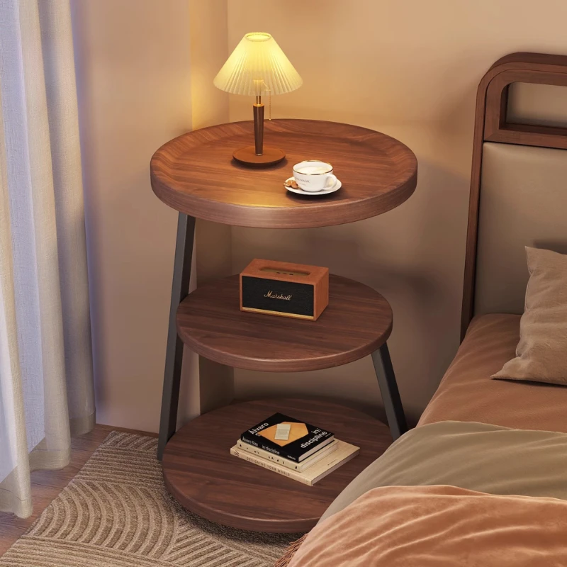 

2025Middle-aged style bedside table sofa side table bedroom small household bedside multi-layer round bedside storage rack