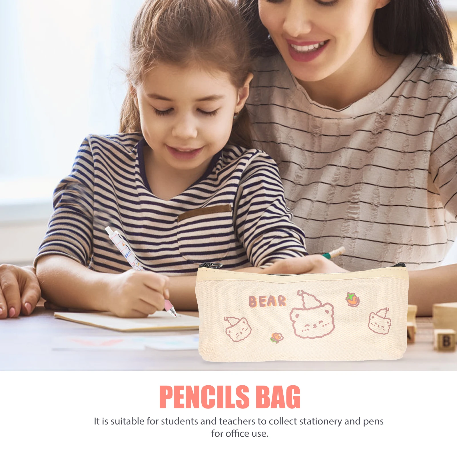 

Canvas Pencil Case Aesthetic Pouch Simple Bag Fabric Zipper Holder School Travel