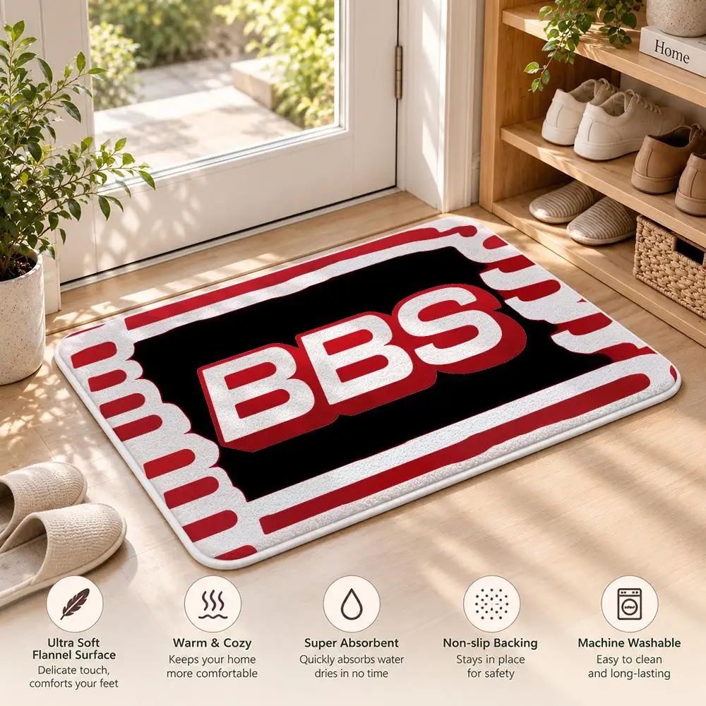 B-BBS Racing Tire Logo Floor Mat Flannel Rug Soft Non Slip Washable Door Mat For Bathroom Bedroom Kitchen Home Decor